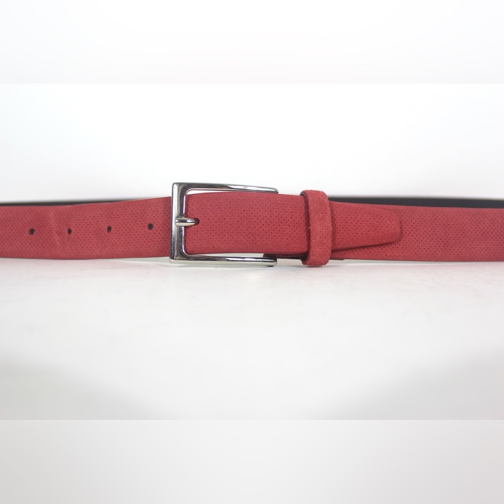 Made in Italy Vintage Light Red Perforated Suede Leather Belt Silver Buckle